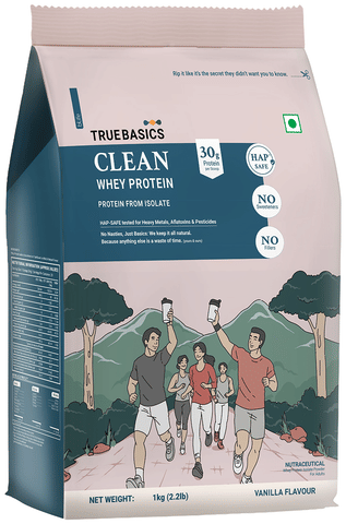 TrueBasics Powder Clean Whey 100% Protein Isolate Powder | 30g Protein per Scoop | Vanilla